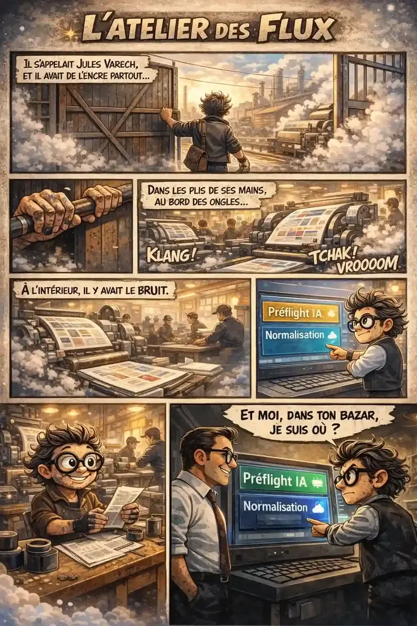 Planche dessinée de L'atelier des flux.